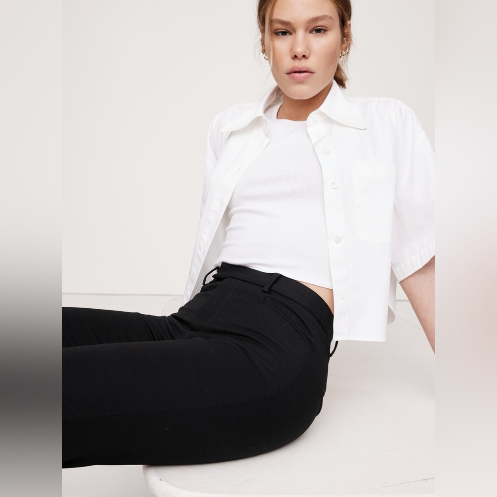 NWT Banana Republic Sloan Black Straight Fit Pants, size 4 Petite - Picture 13 of 13